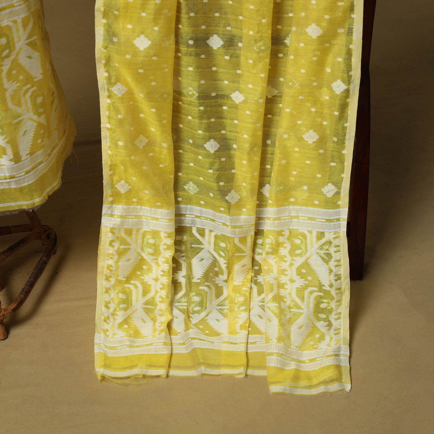 Yellow - handloom phulia jamdani silk cotton 2pc unstitched