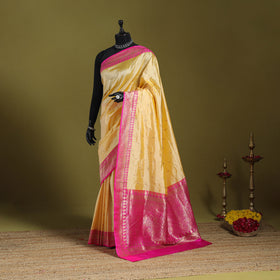 Yellow - handloom pure katan silk kaduwa zari buti banarasi