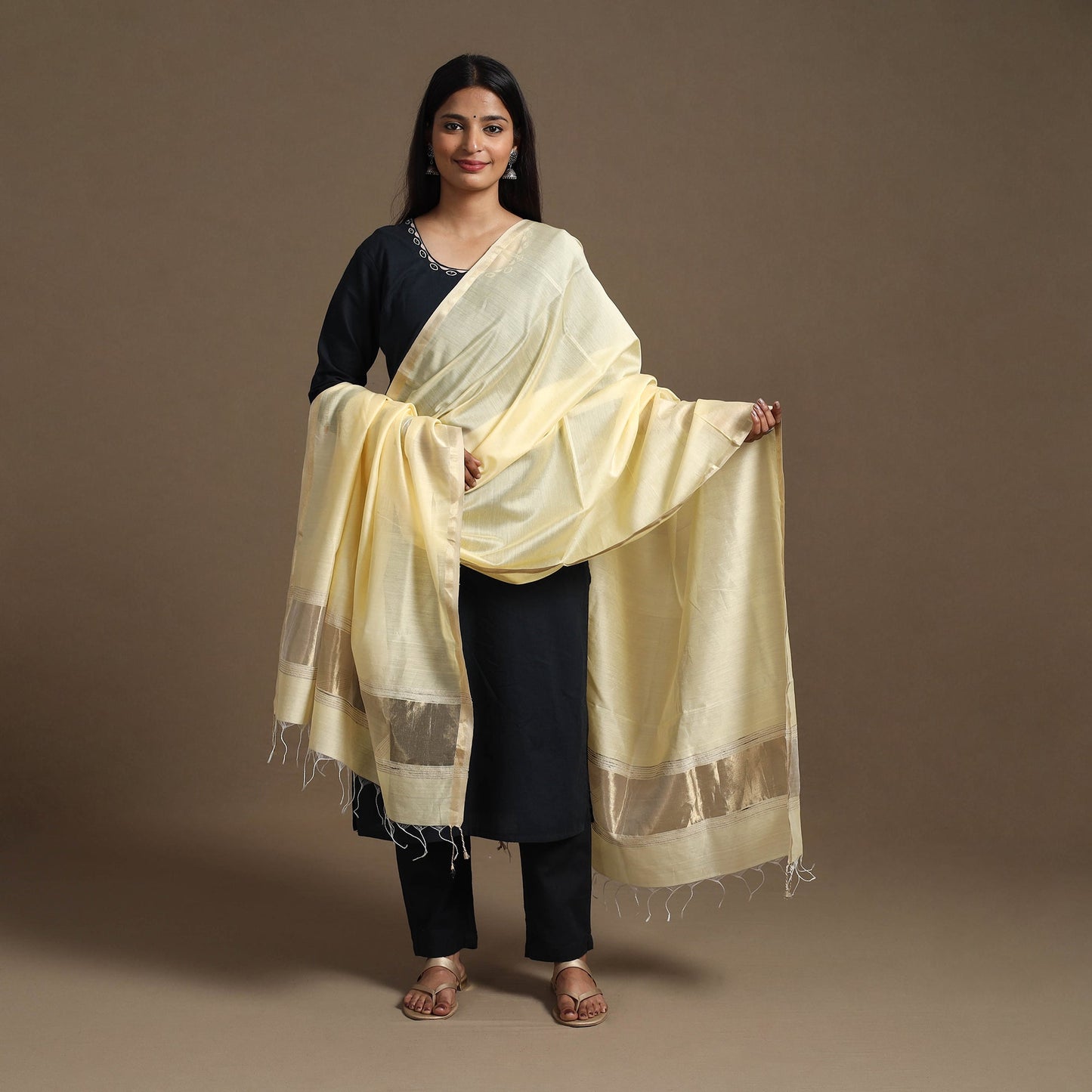 Yellow - handloom silk cotton maheshwari dupatta 08