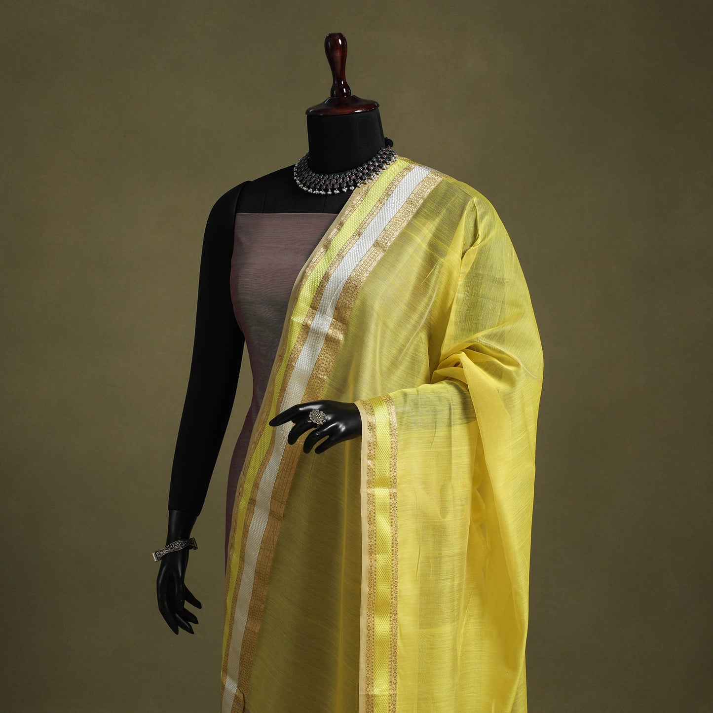Yellow - handloom silk cotton maheshwari dupatta 08