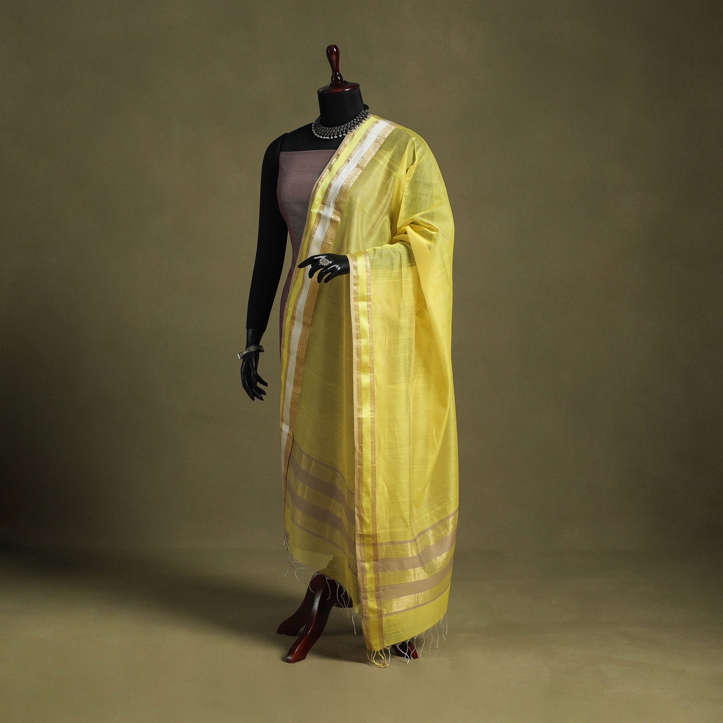 Yellow - handloom silk cotton maheshwari dupatta 08