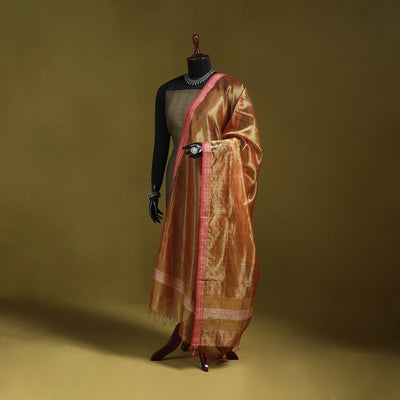 Handloom silk cotton tissue zari stripes maheshwari dupatta