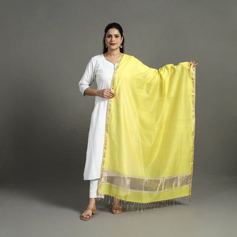 Yellow - handloom silk cotton zari work maheshwari dupatta