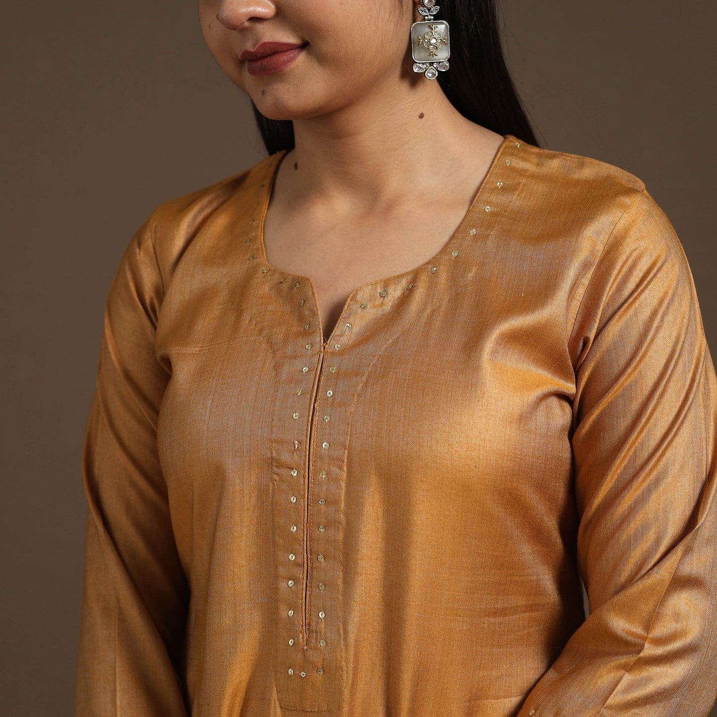 Yellow Handloom Tussar Silk Cotton A-Line Plain Kurta