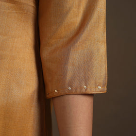 Yellow Handloom Tussar Silk Cotton A-Line Plain Kurta