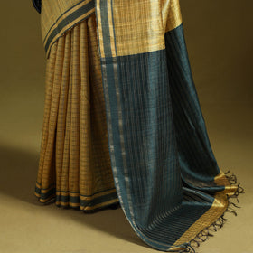 Yellow - handloom tussar silk zari border bhagalpuri saree