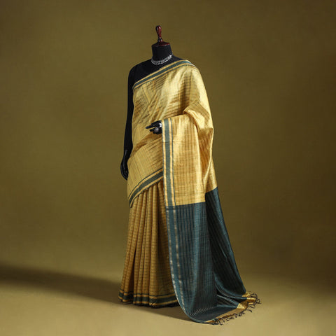 Yellow - handloom tussar silk zari border bhagalpuri saree