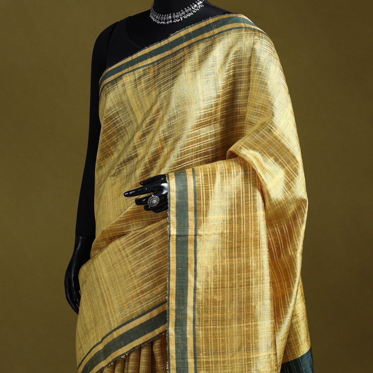Yellow - handloom tussar silk zari border bhagalpuri saree