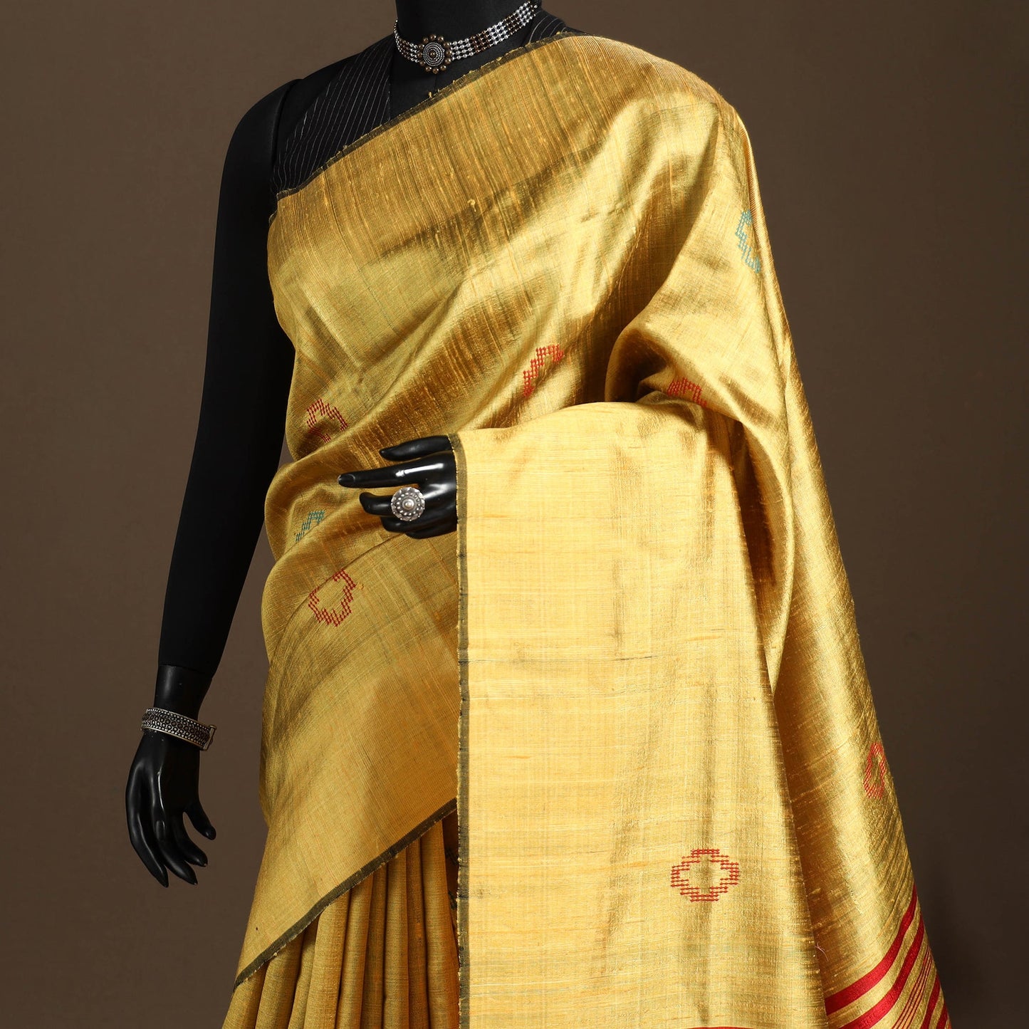 Yellow - handloom tussar silk zari border bhagalpuri saree