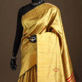 Yellow - handloom tussar silk zari border bhagalpuri saree