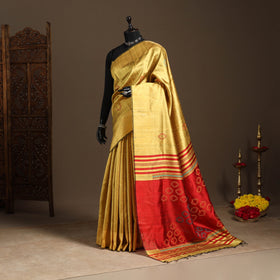 Yellow - handloom tussar silk zari border bhagalpuri saree