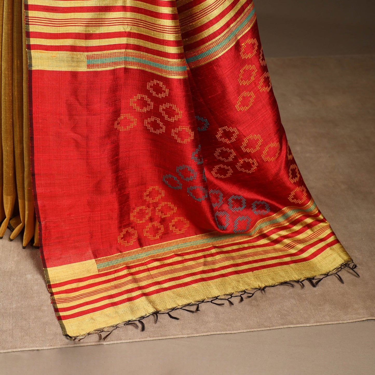 Yellow - handloom tussar silk zari border bhagalpuri saree