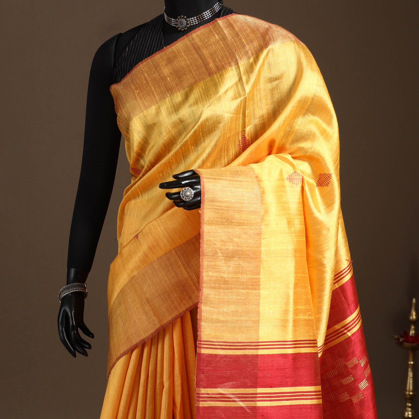 Yellow - handloom tussar silk zari border bhagalpuri saree