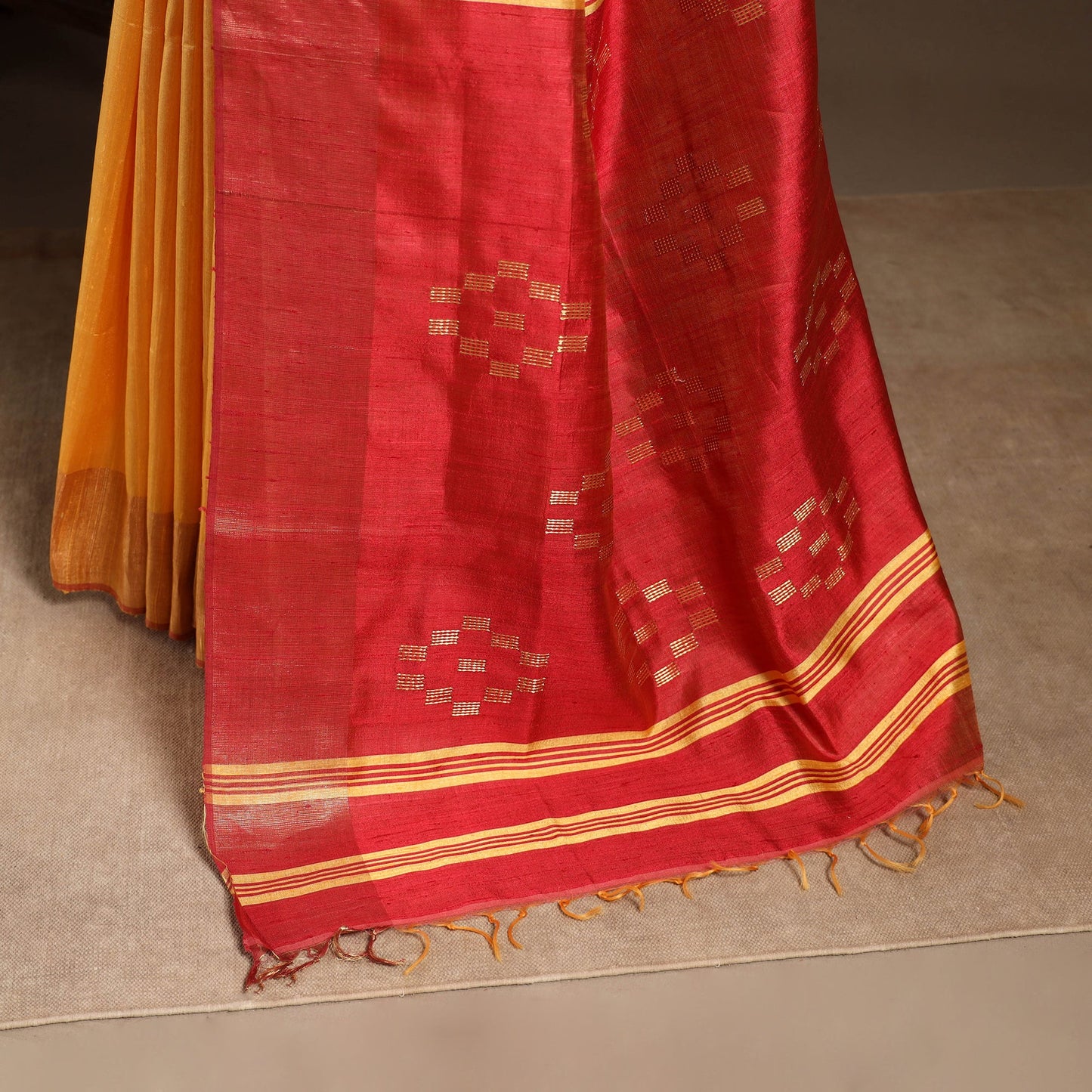 Yellow - handloom tussar silk zari border bhagalpuri saree