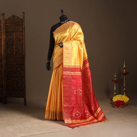 Yellow - handloom tussar silk zari border bhagalpuri saree
