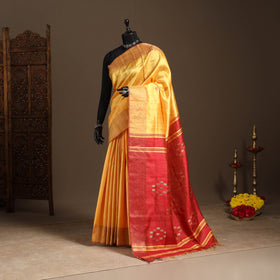 Yellow - handloom tussar silk zari border bhagalpuri saree