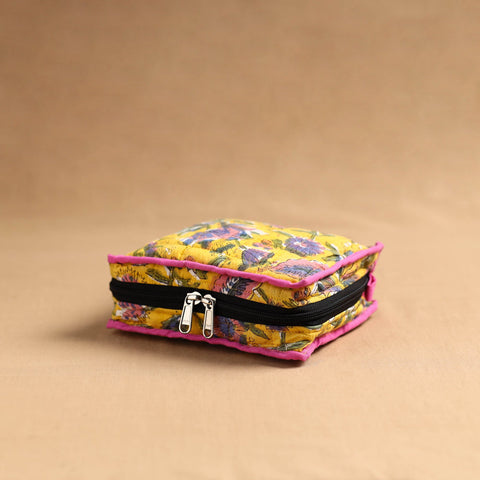Yellow Handmade 4 Pocket Jewellery Pouch Online in India