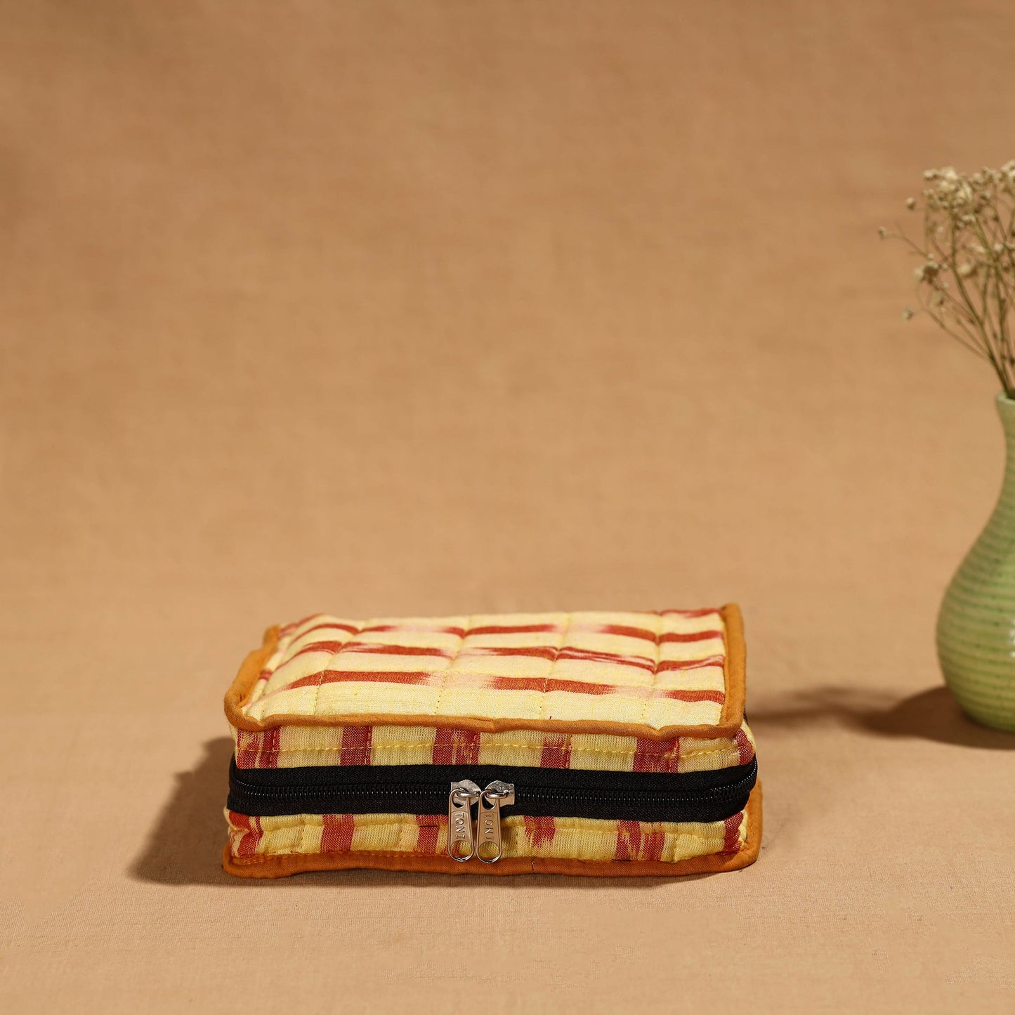 Yellow Handmade Cotton Jewelry Bag - 4 Pockets | iTokri