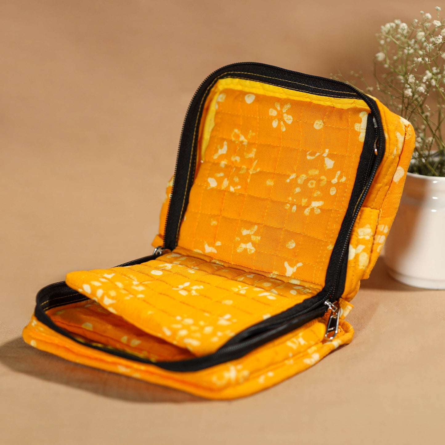 Yellow Handmade 4 Pockets Cotton Jewelry Bag 03 