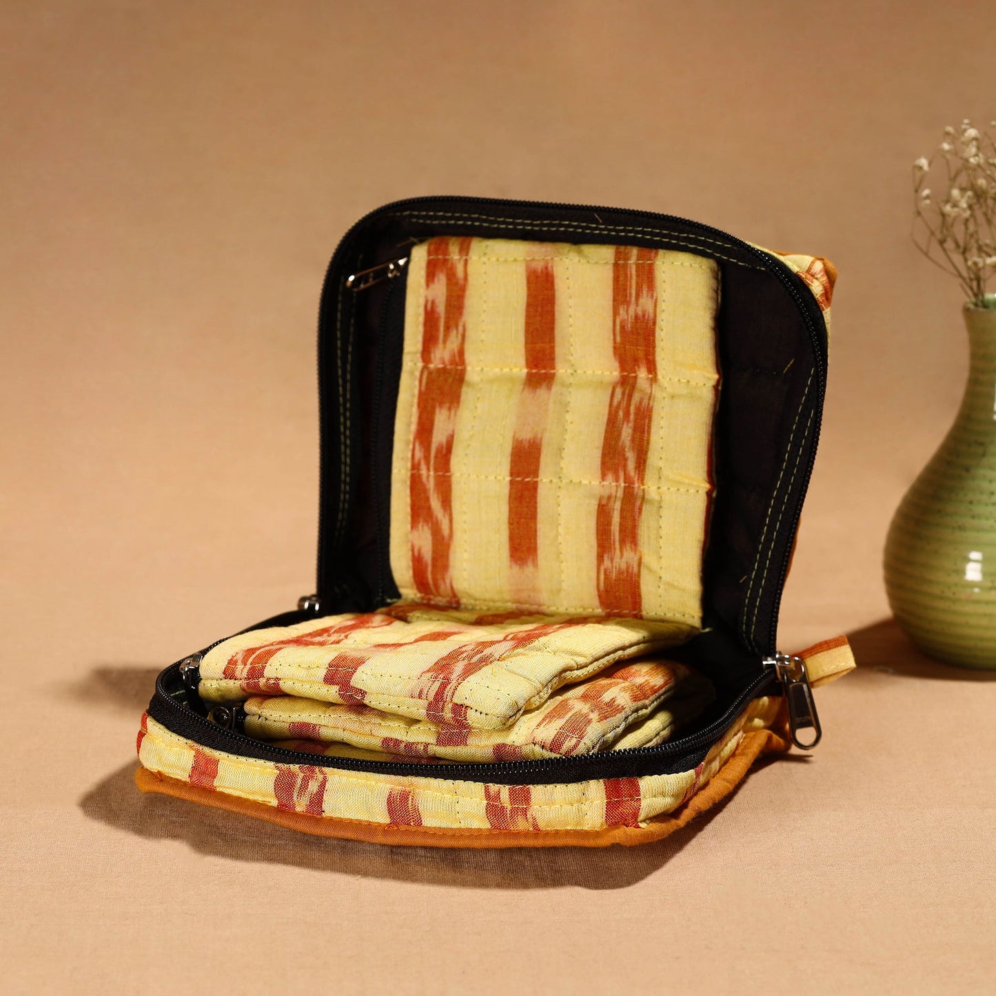 Yellow Handmade Cotton Jewelry Organizer Bag for Travel