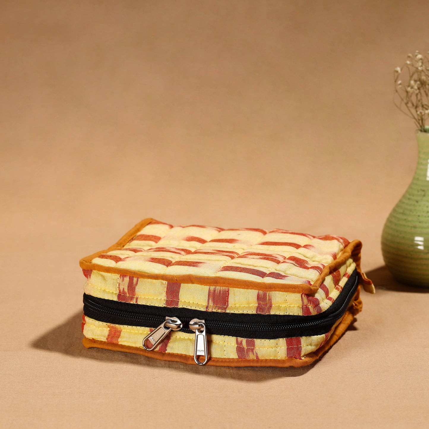 Yellow Handmade Cotton Jewelry Organizer Bag for Travel