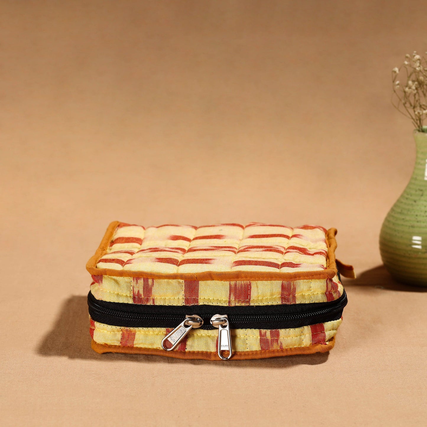 Yellow Handmade Cotton Jewelry Organizer Bag for Travel