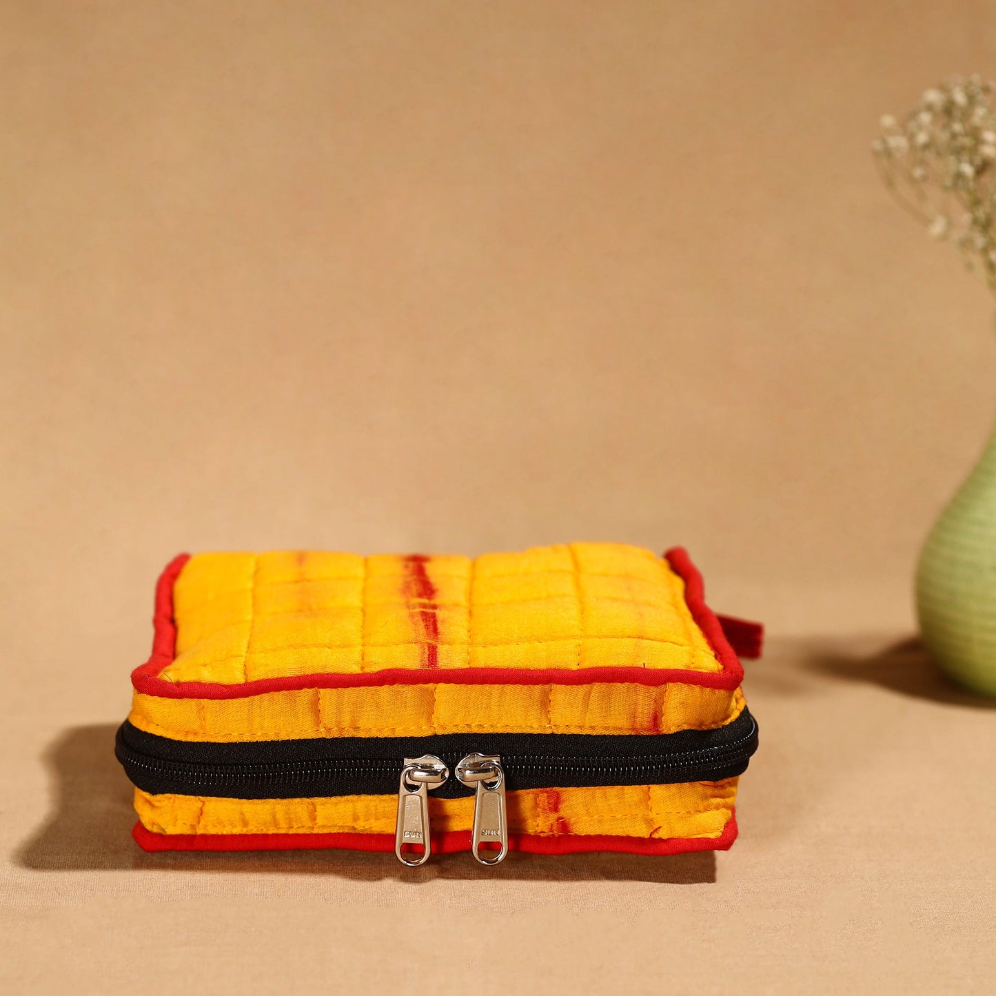 Yellow Handmade 4 Pockets Cotton Jewelry Bag 28
