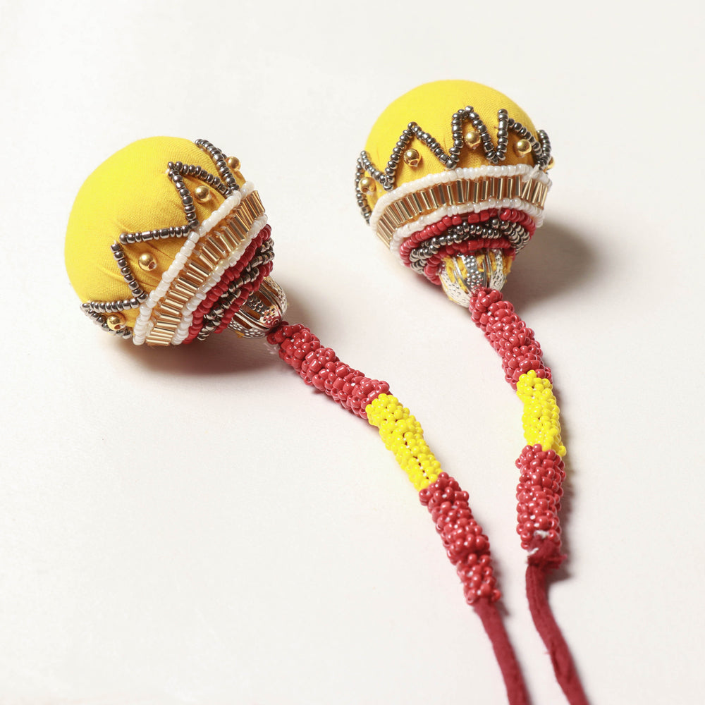  Yellow Handmade Beadwork Latkan Tassels for Clothing