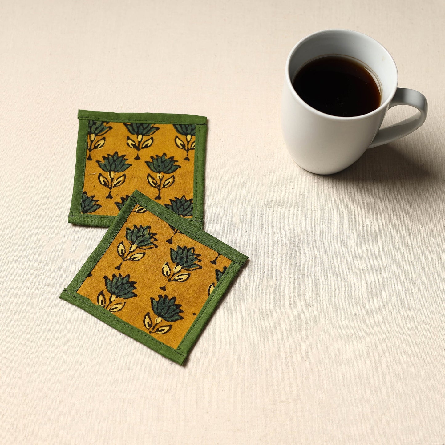 Yellow Handmade Cotton Coasters (Set of 2)