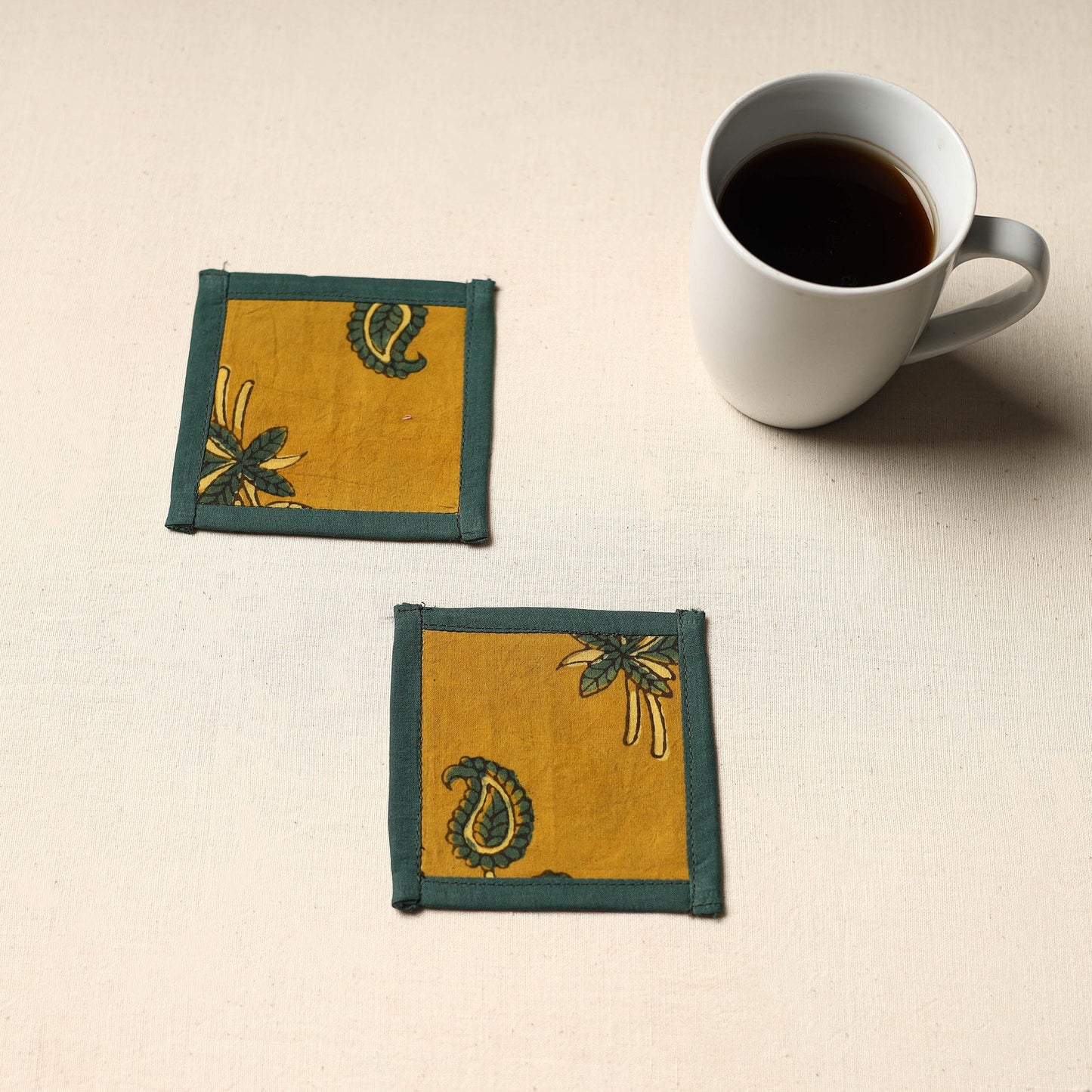 Yellow Handmade Cotton Coasters (Set of 2)