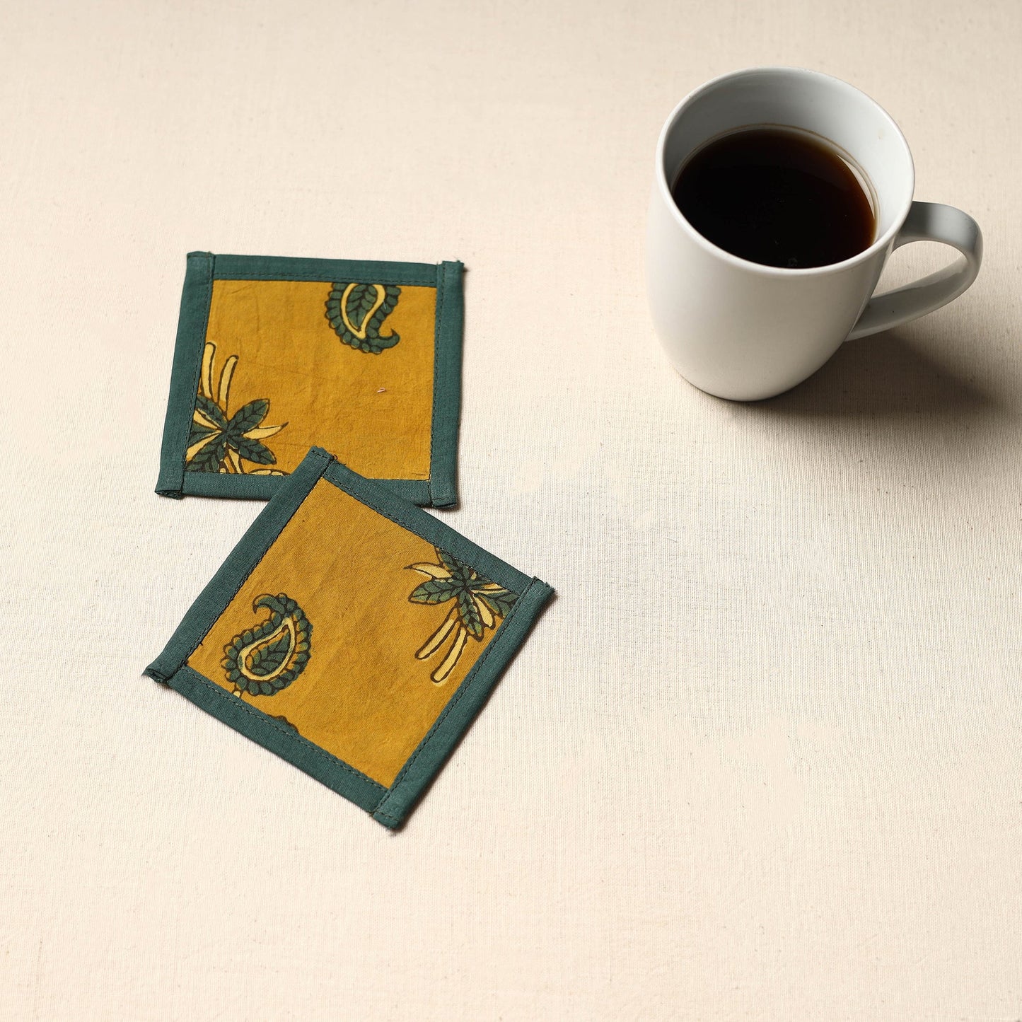 Yellow Handmade Cotton Coasters (Set of 2)