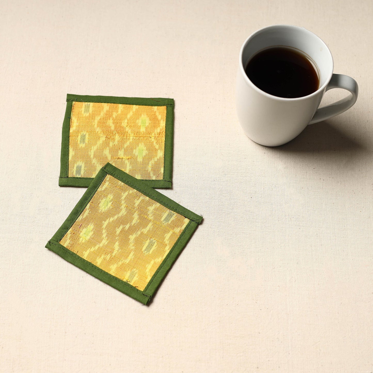 Yellow Handmade Cotton Coasters (Set of 2)