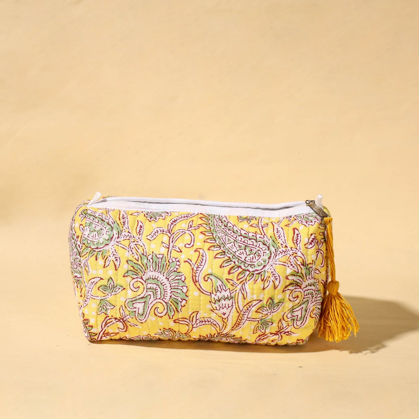  Handmade Cotton Fabric Quilted Utility Pouch With Tassel 