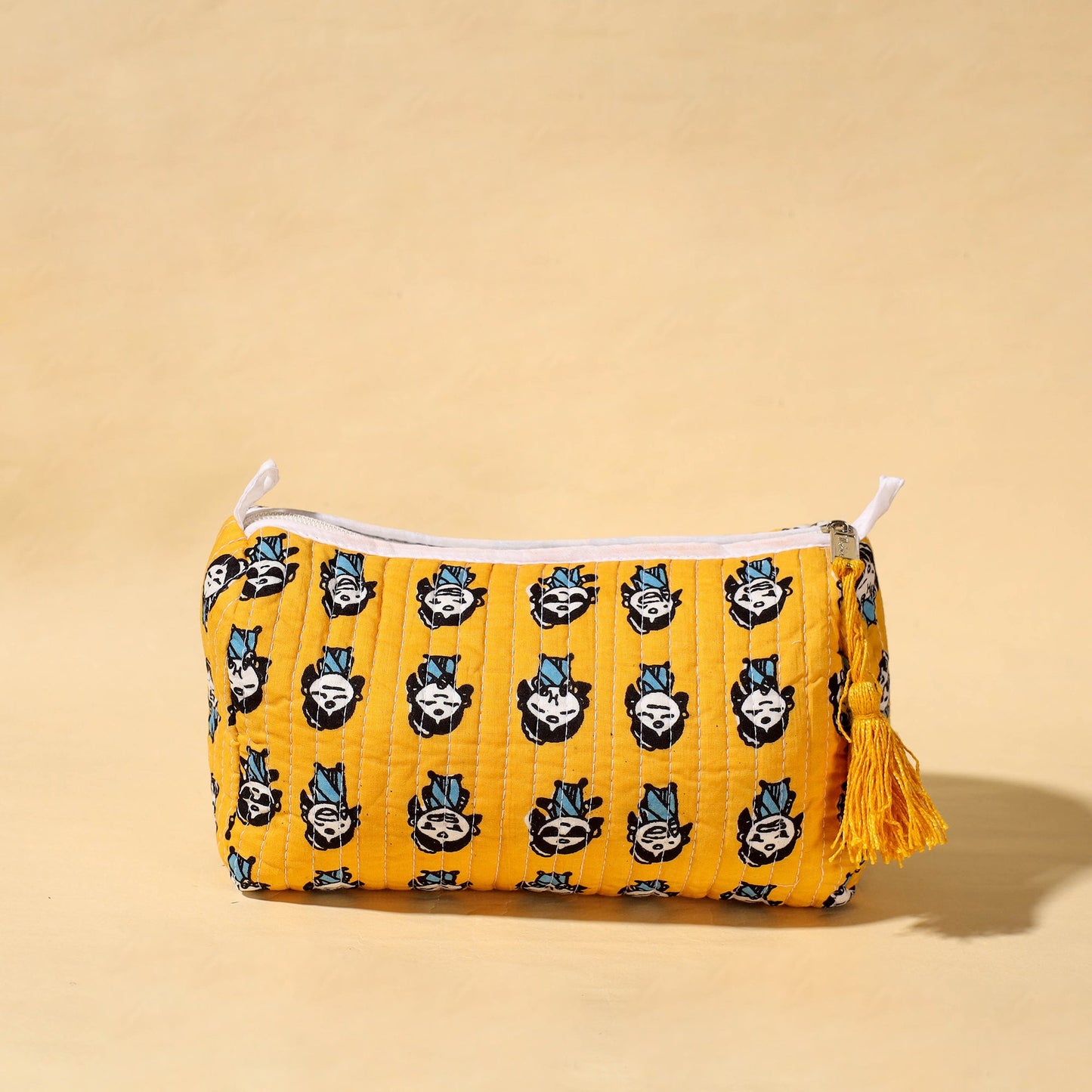  Handmade Cotton Fabric Quilted Utility Pouch With Tassel 