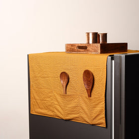Yellow Handmade Cotton Fridge Top Cover with Multiple Pockets