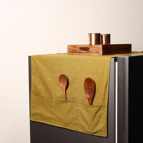 Yellow Handmade Cotton Fridge Top Cover with Multiple Pockets