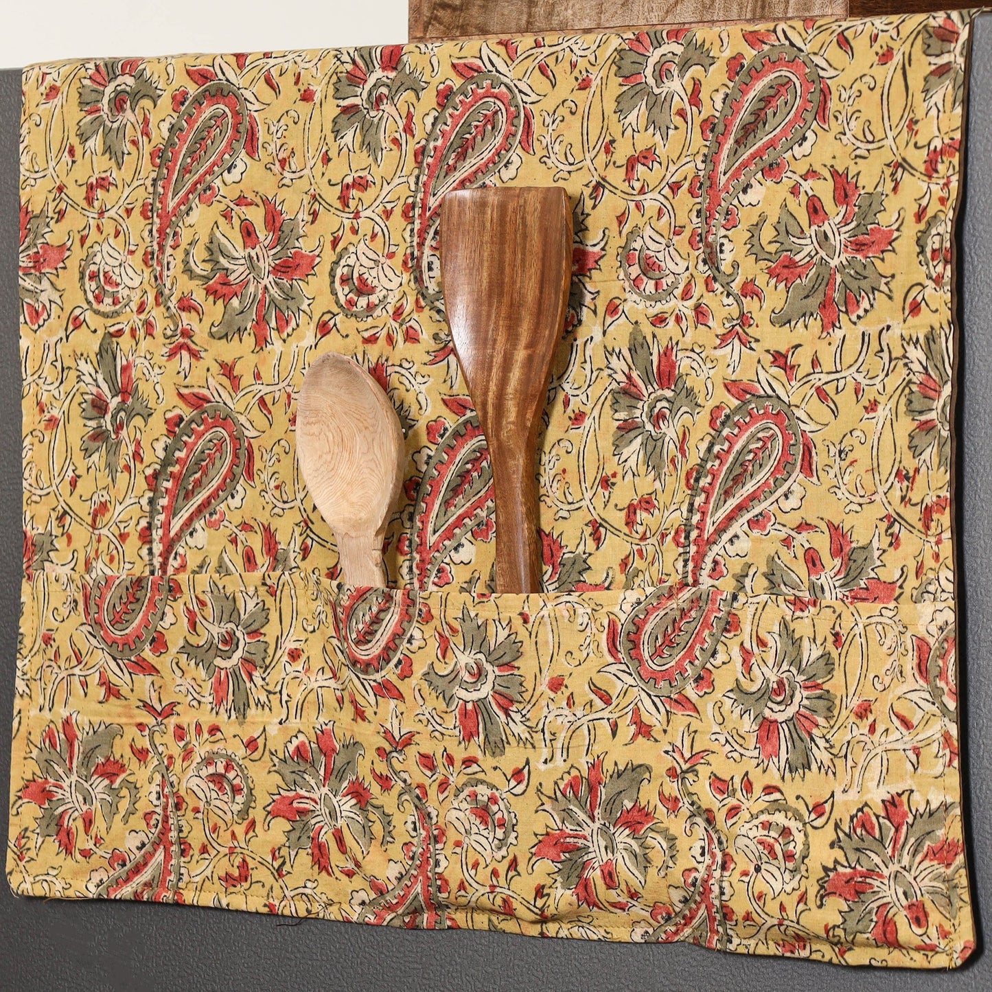 Yellow Handmade Cotton Fridge Top Cover with Pockets