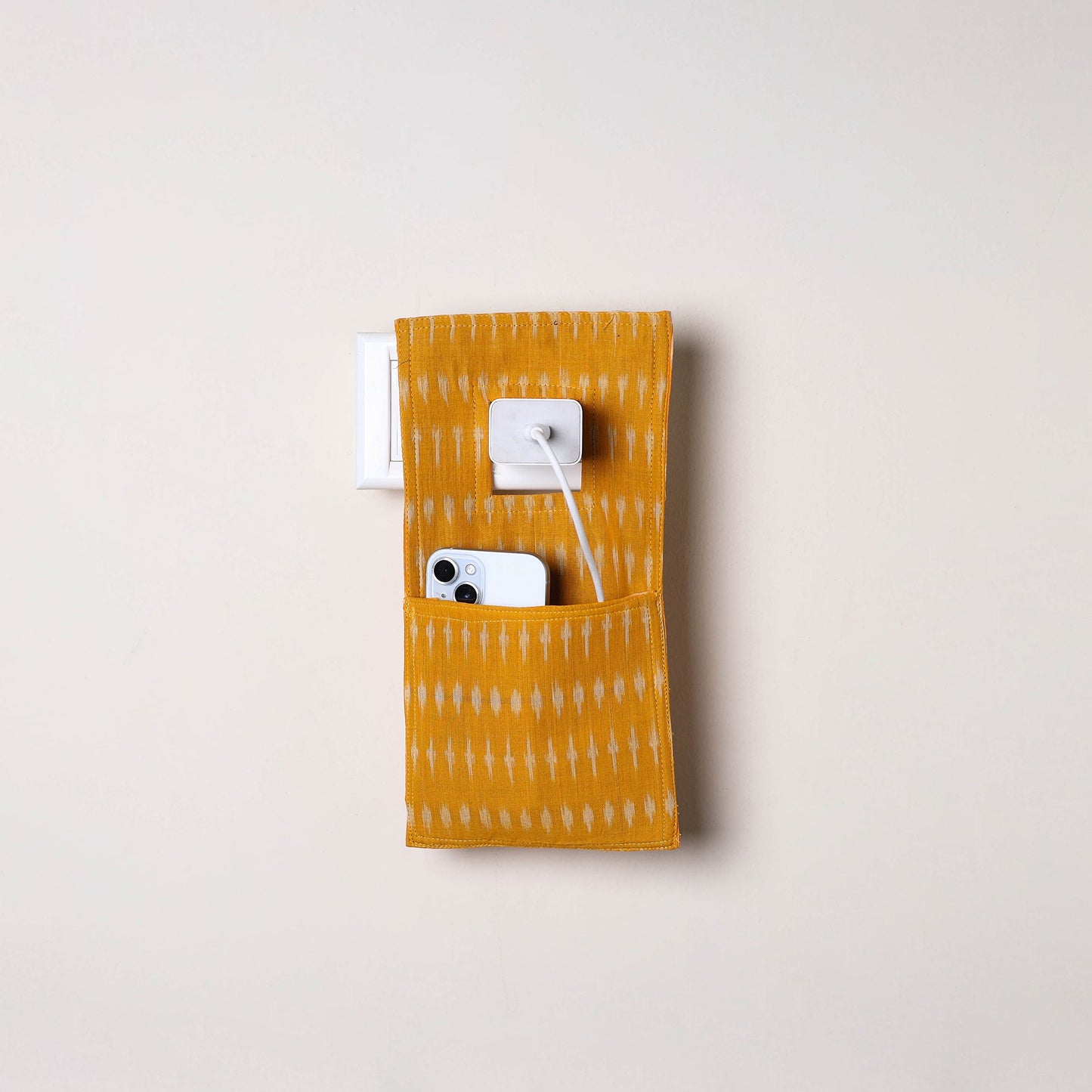Yellow Handmade Cotton Mobile Charging Holder