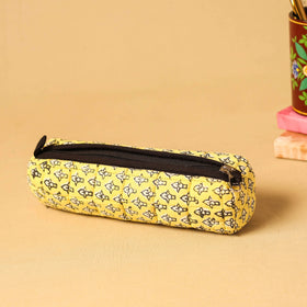 Yellow - handmade cotton quilted pencil pouch 07