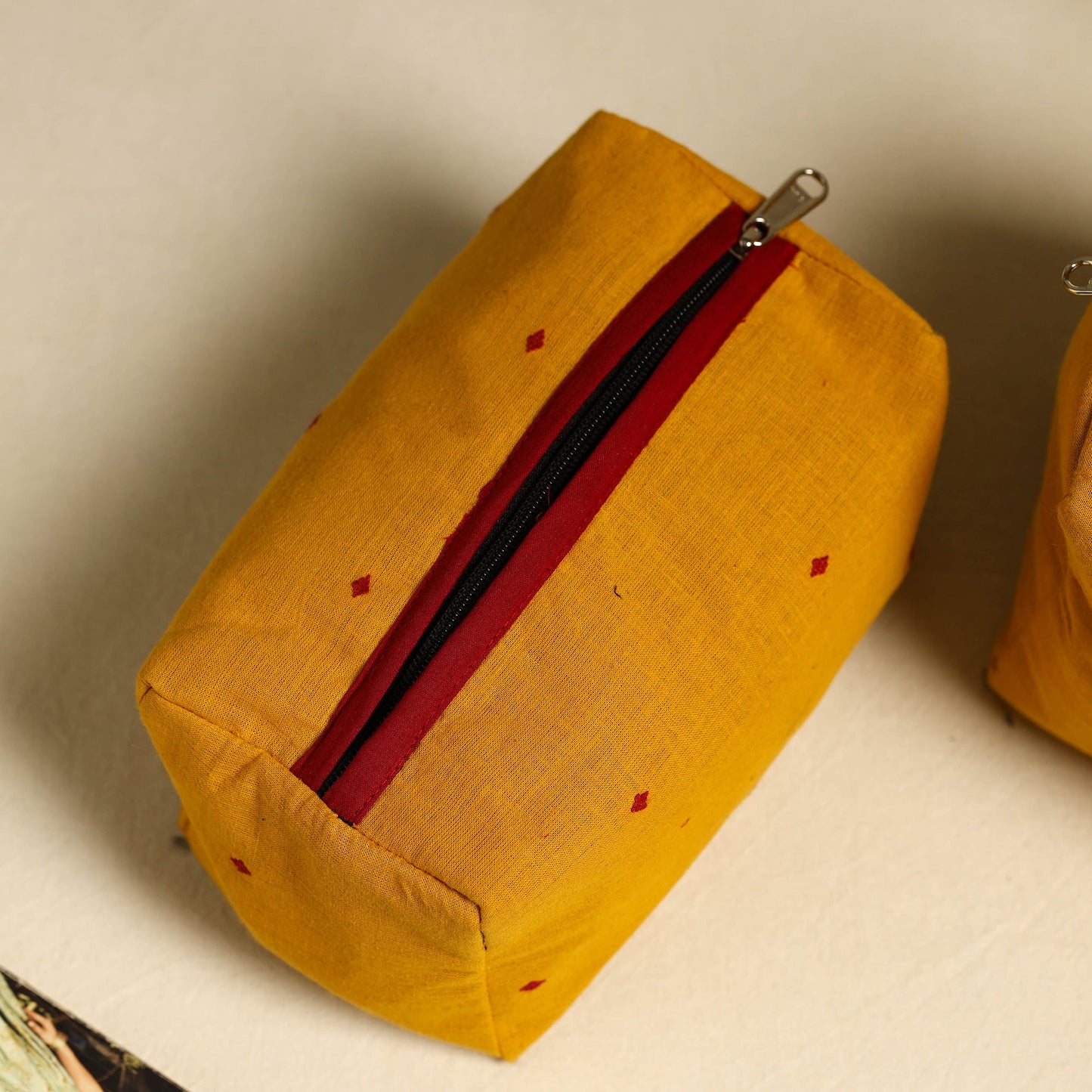  Yellow Handmade Cotton Toiletry Bags (Set of 3)