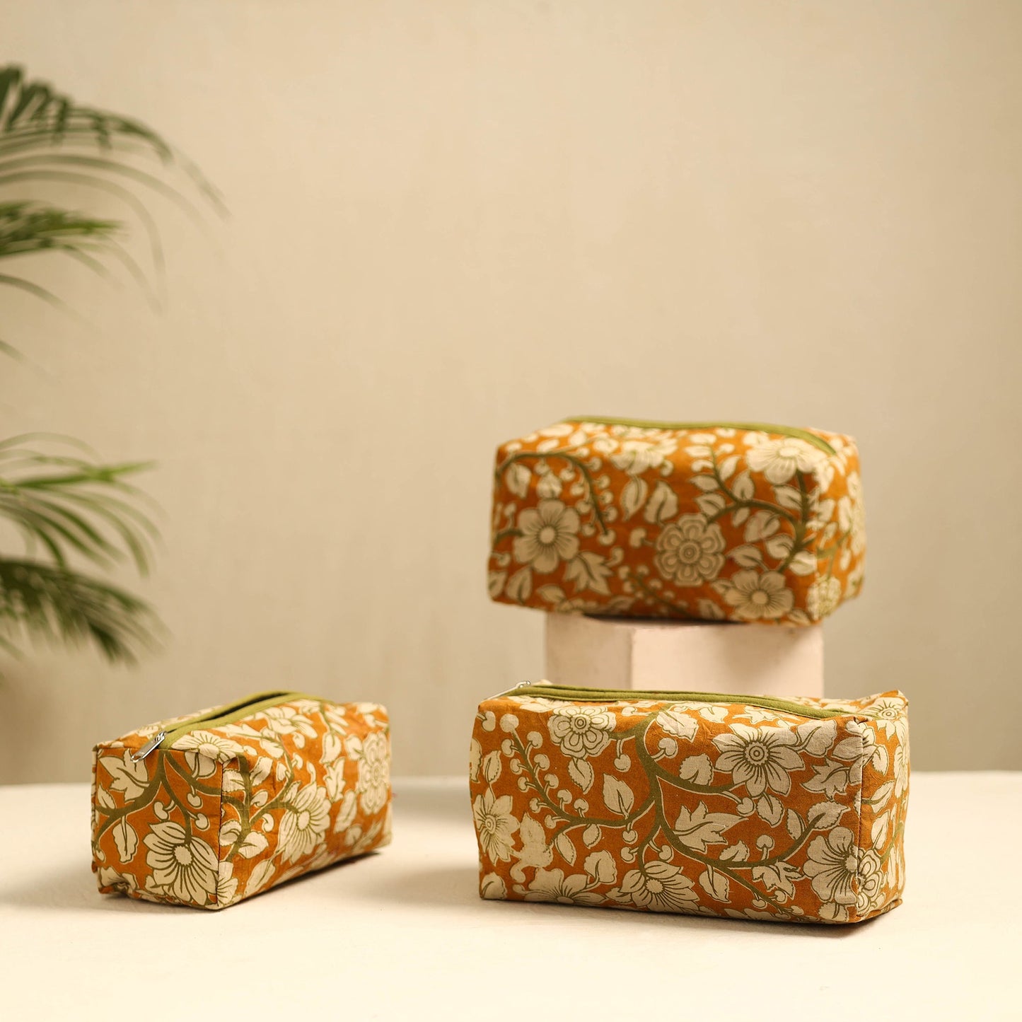  Yellow Handmade Cotton Toiletry Bags (Set of 3) 