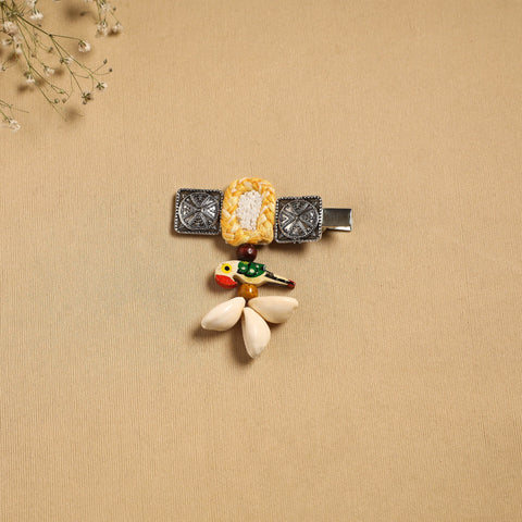 Handmade gs shell & thread work hair clip 45 - handcrafted