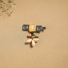Handmade gs shell & thread work hair clip 45 - handcrafted