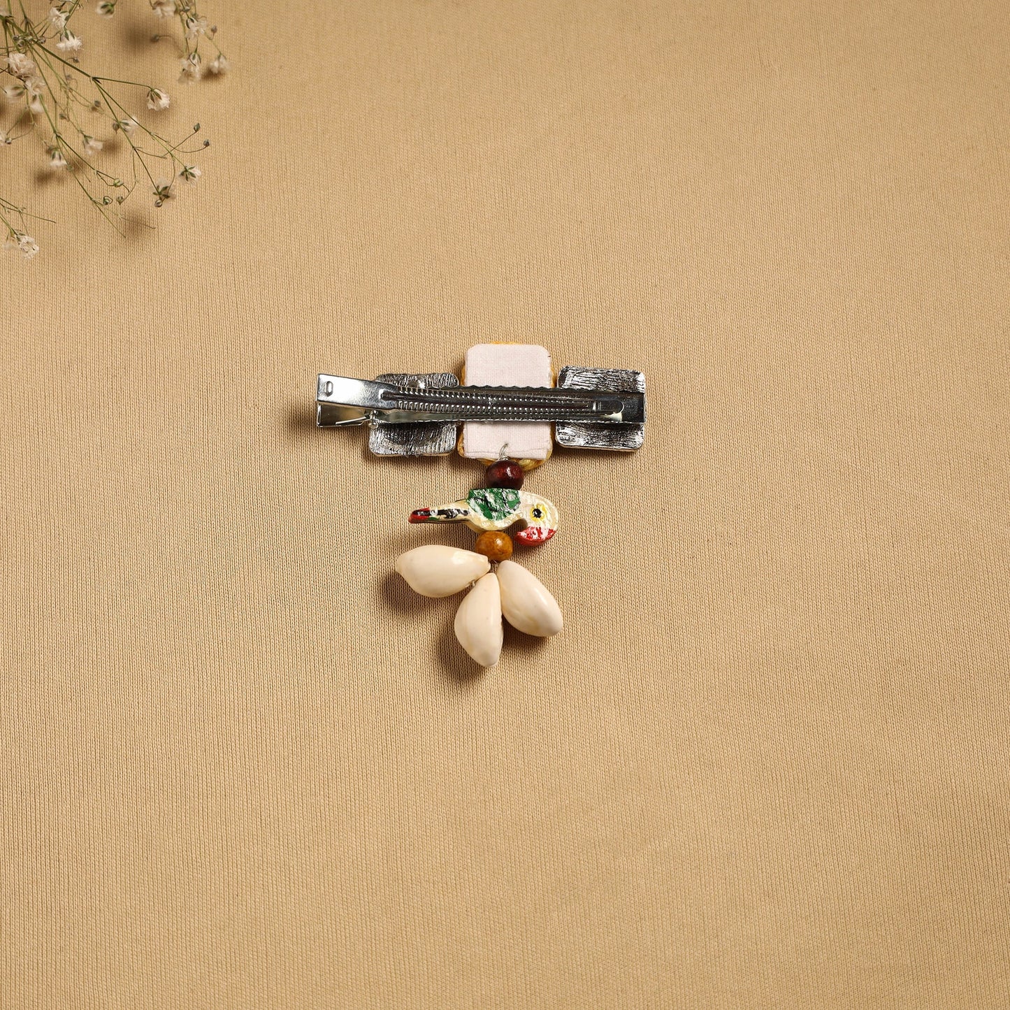 Handmade gs shell & thread work hair clip 45 - handcrafted