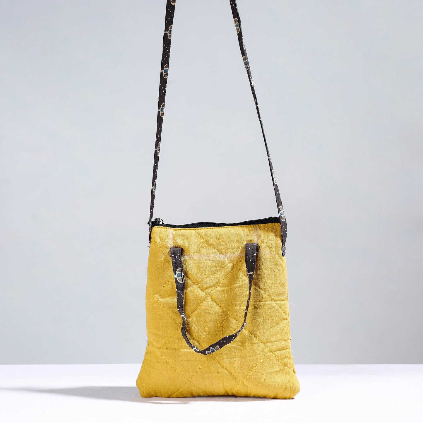 Yellow Handmade Quilted Cotton Sling Bag 02