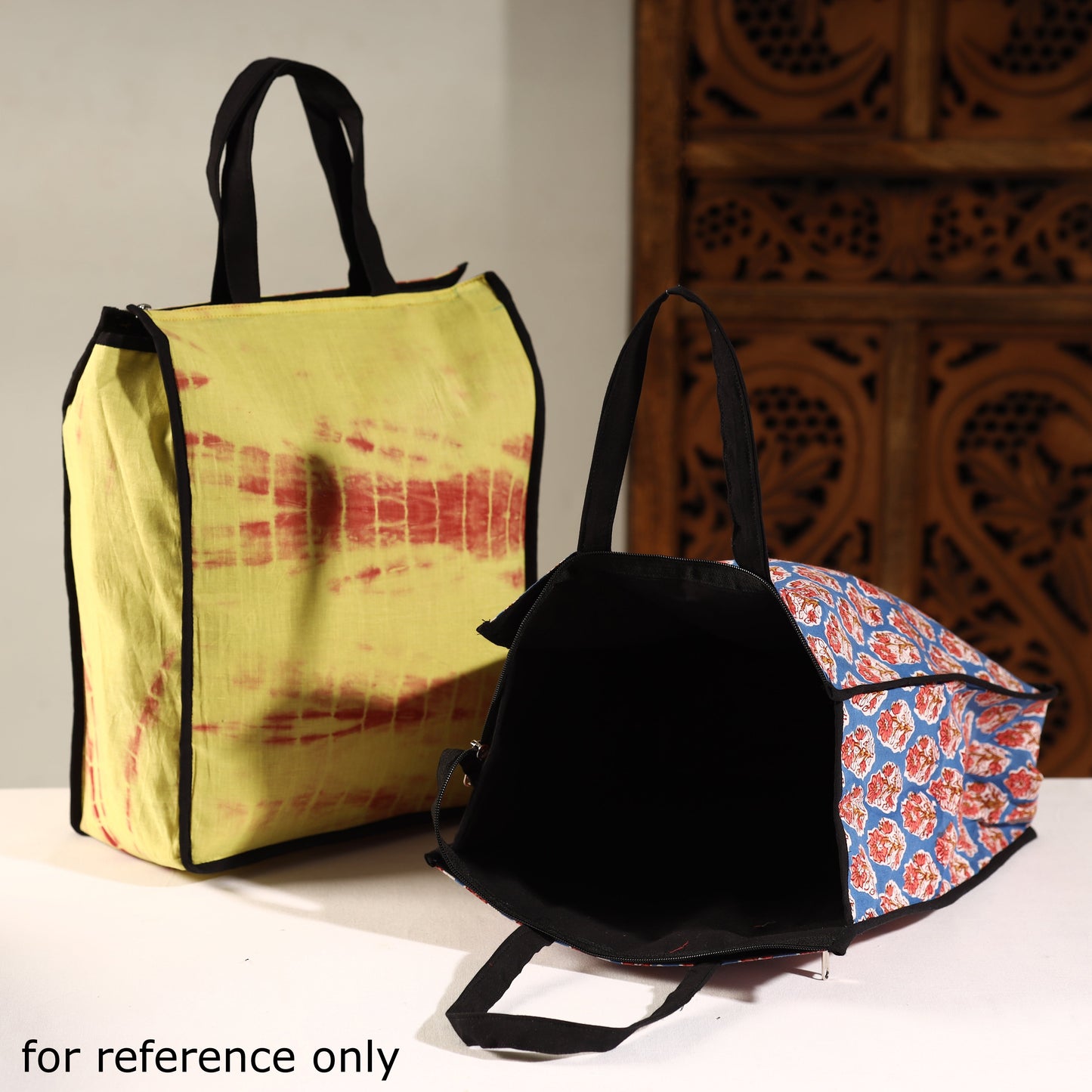 Yellow Handmade Shibori Tie-Dye Cotton Shopping Bag