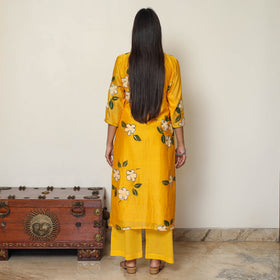 Buy Handpainted Chanderi Silk Kurta Set with Palazzo & Dupatta