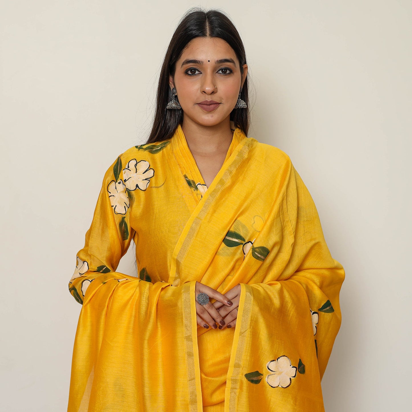 Buy Handpainted Chanderi Silk Kurta Set with Palazzo & Dupatta