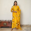 Buy Handpainted Chanderi Silk Kurta Set with Palazzo & Dupatta
