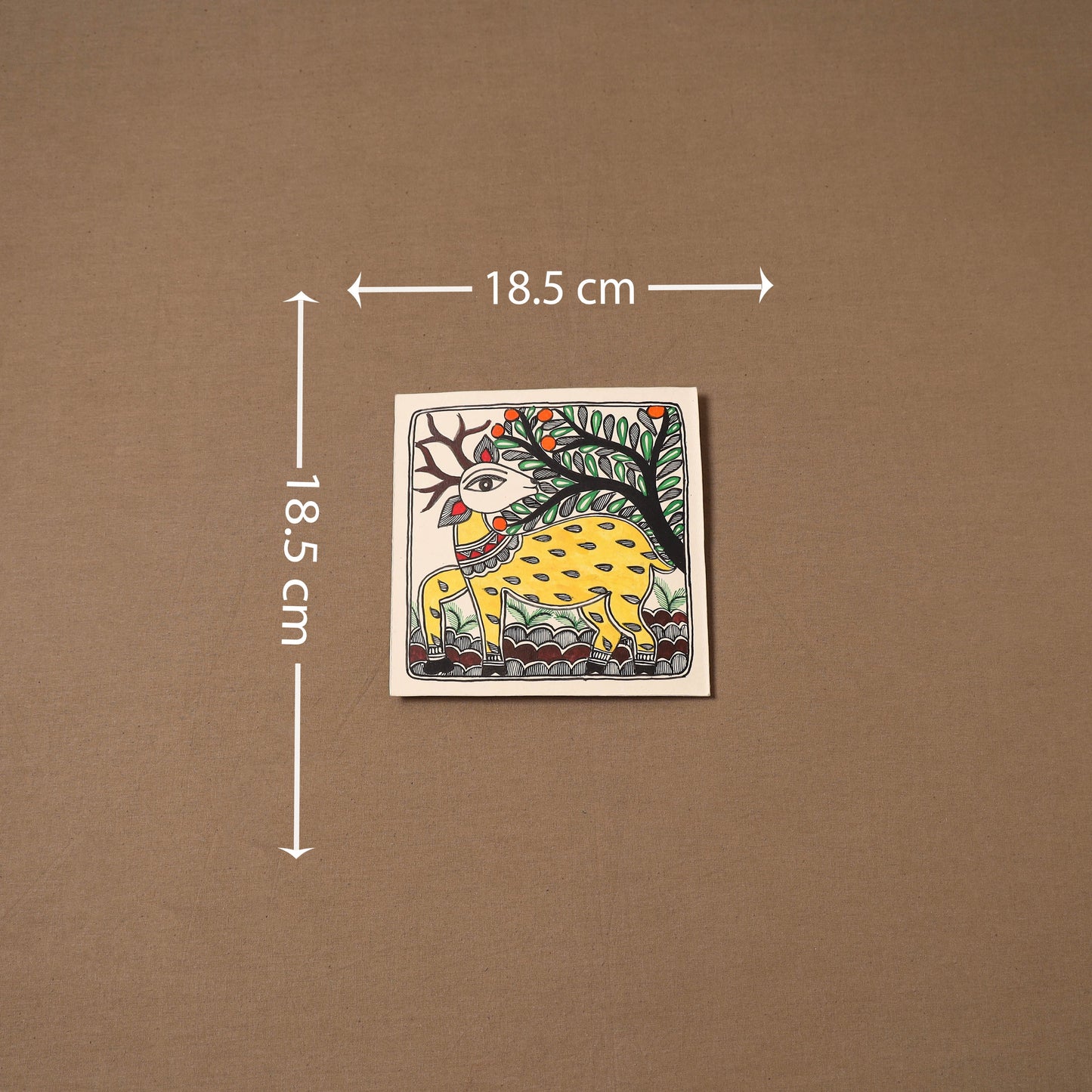 Handpainted madhubani painting by hira devi (7 x 7 in) 179